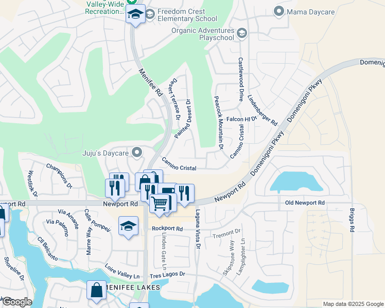 map of restaurants, bars, coffee shops, grocery stores, and more near 29787 Desert Jewel Drive in Menifee