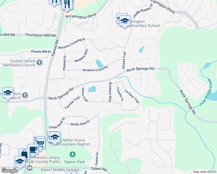 map of restaurants, bars, coffee shops, grocery stores, and more near 3237 Brisbane Way in Stonecrest