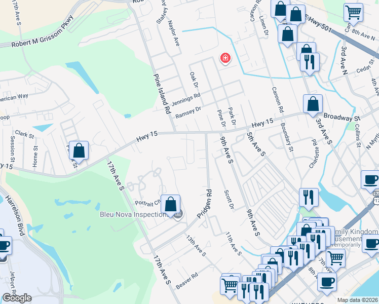map of restaurants, bars, coffee shops, grocery stores, and more near 1047 Pinner Place in Myrtle Beach