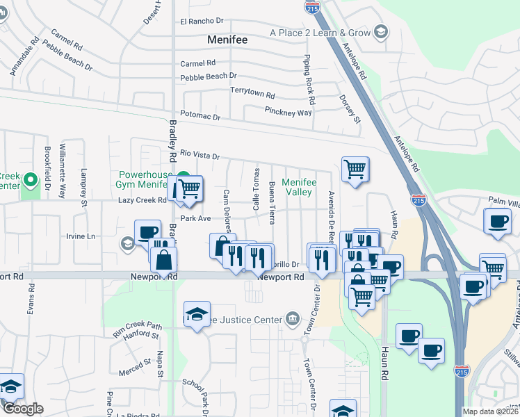 map of restaurants, bars, coffee shops, grocery stores, and more near 29748 Calle Tomas in Menifee