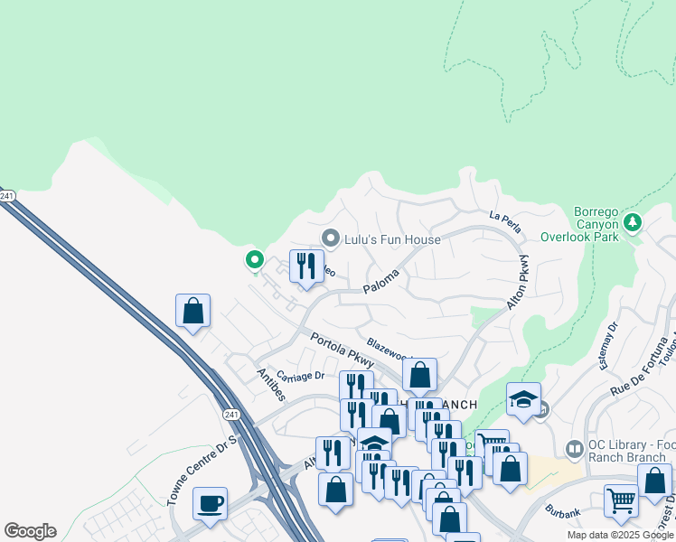 map of restaurants, bars, coffee shops, grocery stores, and more near 23 Rodeo in Lake Forest