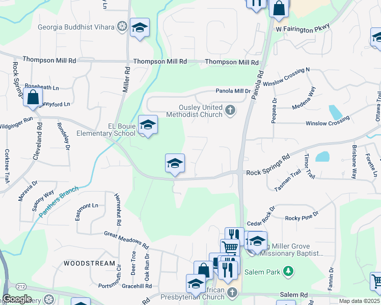 map of restaurants, bars, coffee shops, grocery stores, and more near 5133 Christian Springs Lane in Stonecrest