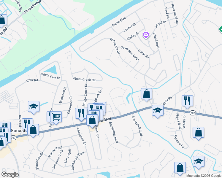 map of restaurants, bars, coffee shops, grocery stores, and more near 244 Stonebrook Drive in Myrtle Beach