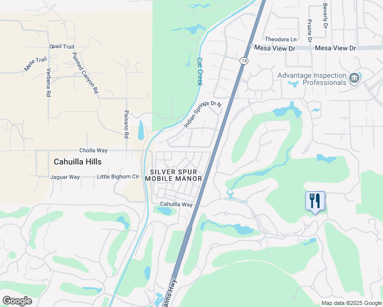 map of restaurants, bars, coffee shops, grocery stores, and more near 33 Diamond East Drive in Palm Desert