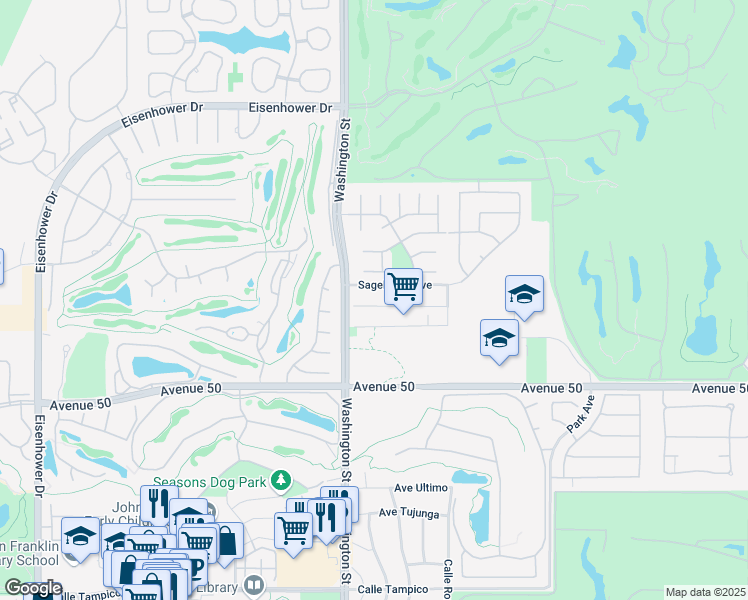 map of restaurants, bars, coffee shops, grocery stores, and more near 78570 Bottlebrush Drive in La Quinta