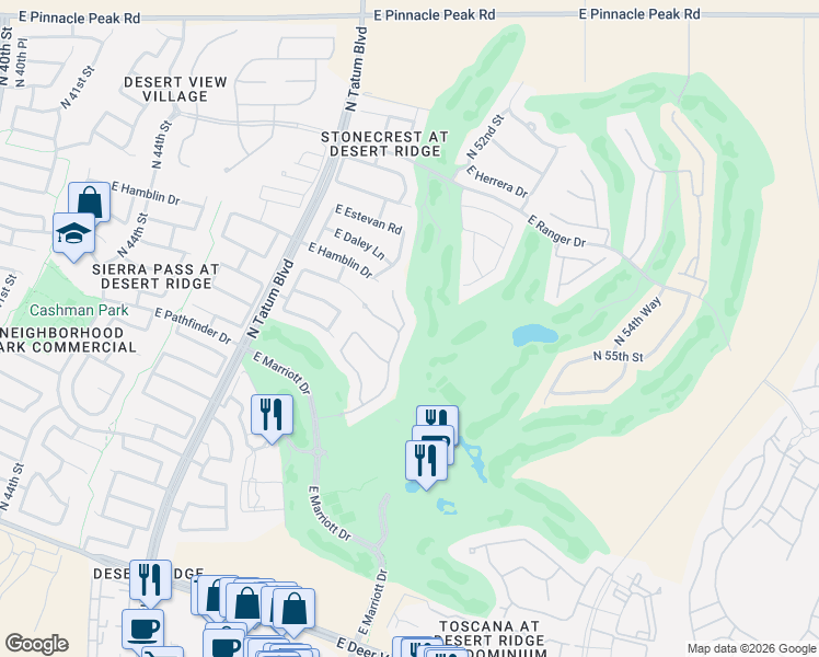 map of restaurants, bars, coffee shops, grocery stores, and more near 5037 East Kirkland Road in Phoenix