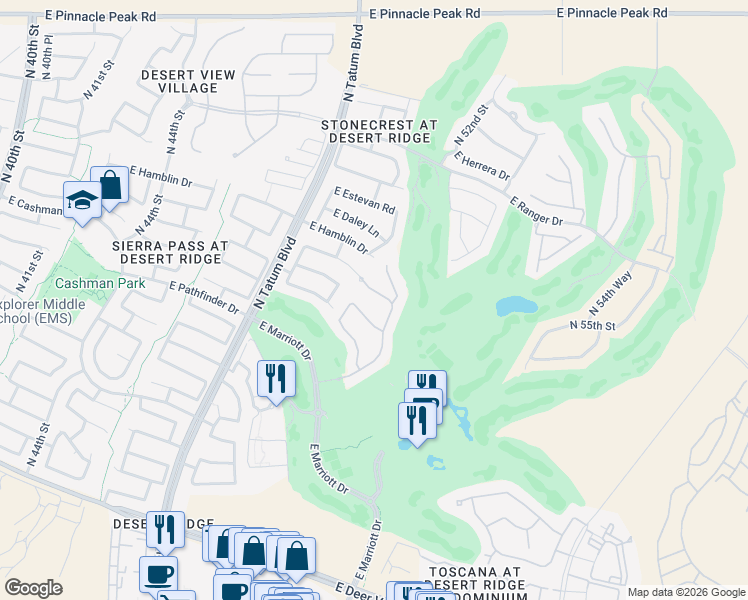 map of restaurants, bars, coffee shops, grocery stores, and more near 5037 East Kirkland Road in Phoenix