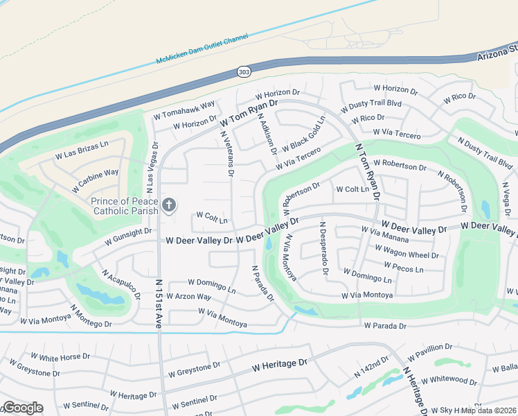 map of restaurants, bars, coffee shops, grocery stores, and more near 22501 West Vía Tercero in Sun City West