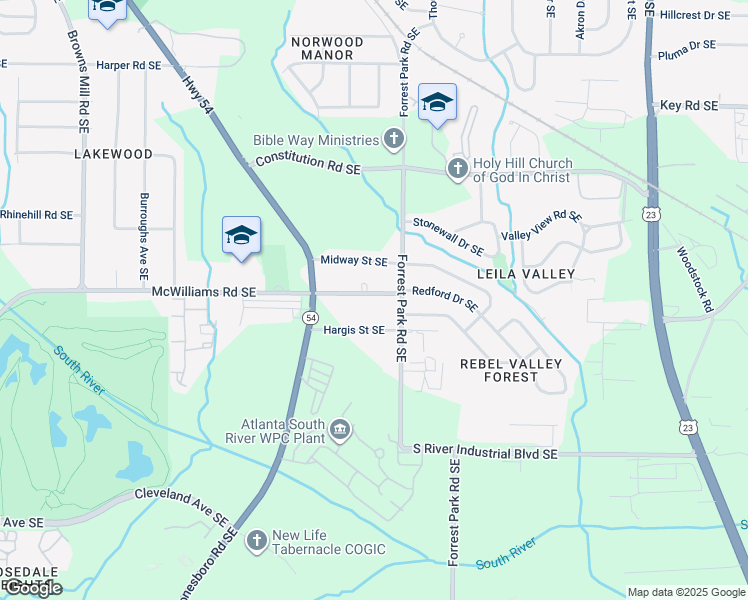 map of restaurants, bars, coffee shops, grocery stores, and more near 881 McWilliams Road in Atlanta