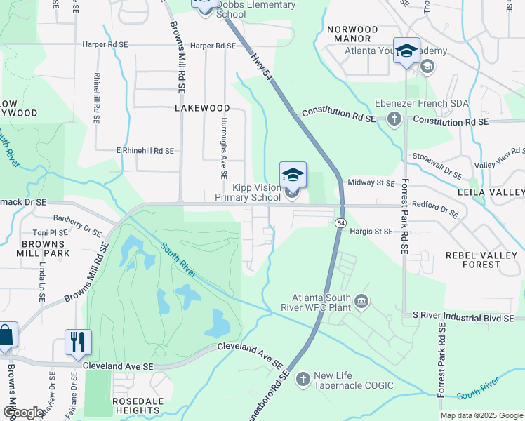 map of restaurants, bars, coffee shops, grocery stores, and more near 2602 McWilliams Road in Atlanta