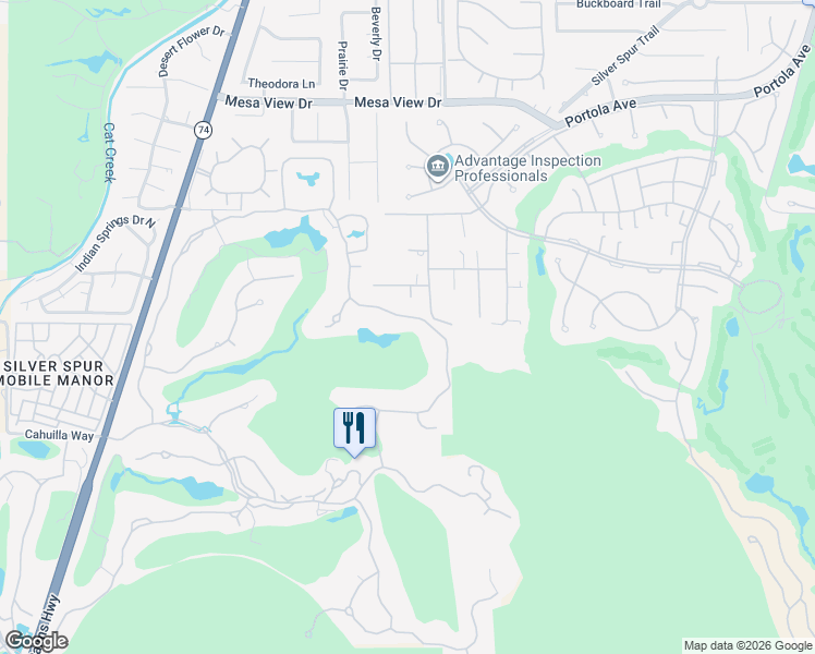 map of restaurants, bars, coffee shops, grocery stores, and more near 878 Andreas Canyon Drive in Palm Desert