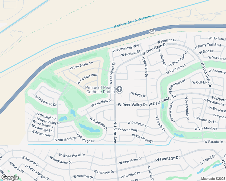 map of restaurants, bars, coffee shops, grocery stores, and more near 22501 North Las Vegas Drive in Sun City West