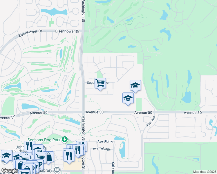 map of restaurants, bars, coffee shops, grocery stores, and more near 78720 Bottlebrush Drive in La Quinta