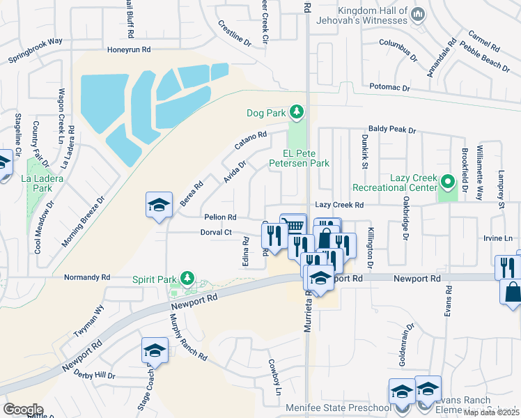map of restaurants, bars, coffee shops, grocery stores, and more near 29765 Gifhorn Road in Menifee
