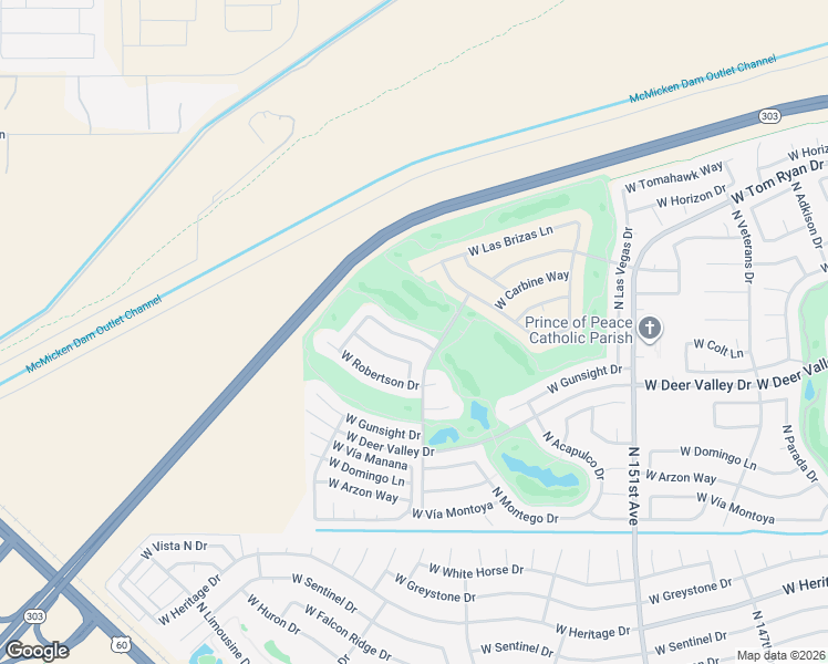 map of restaurants, bars, coffee shops, grocery stores, and more near 15334 West Black Gold Lane in Sun City West