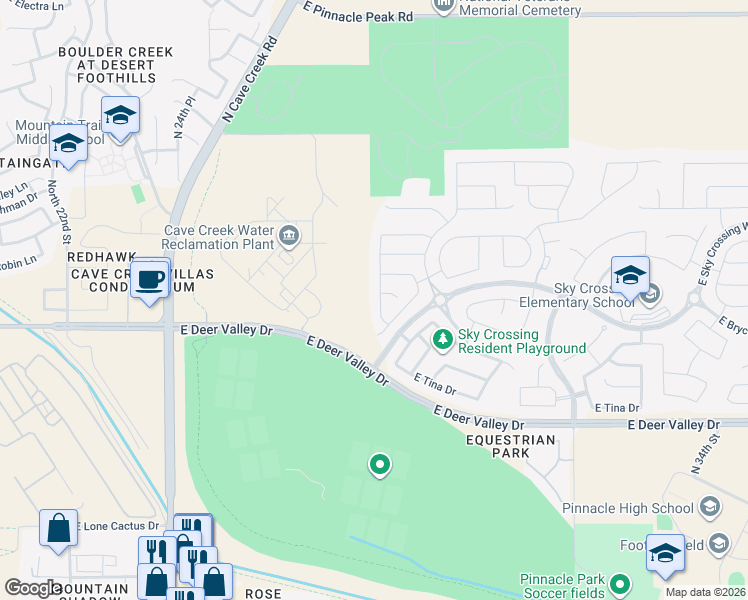 map of restaurants, bars, coffee shops, grocery stores, and more near 22218 North 28th Street in Phoenix