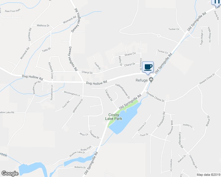 map of restaurants, bars, coffee shops, grocery stores, and more near 6348 Yellowhammer Drive in Pinson