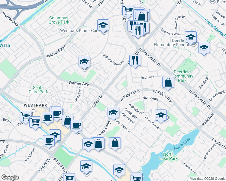 map of restaurants, bars, coffee shops, grocery stores, and more near 72 Bluejay in Irvine