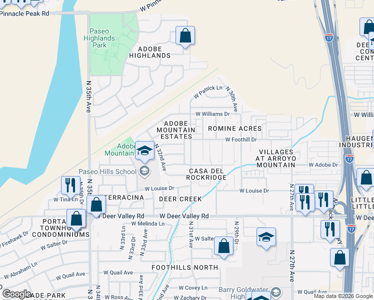 map of restaurants, bars, coffee shops, grocery stores, and more near 22229 North 31st Drive in Phoenix