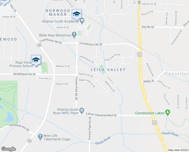 map of restaurants, bars, coffee shops, grocery stores, and more near 1007 Natham Drive Southeast in Atlanta