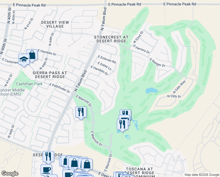 map of restaurants, bars, coffee shops, grocery stores, and more near 5037 East Kirkland Road in Phoenix