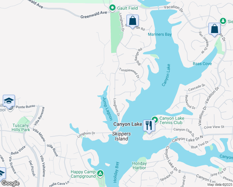map of restaurants, bars, coffee shops, grocery stores, and more near 30099 Big Range Road in Canyon Lake