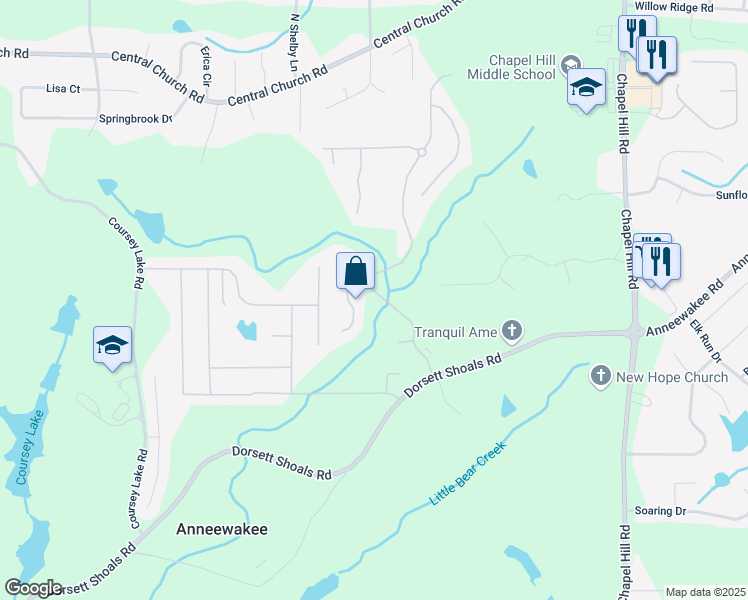 map of restaurants, bars, coffee shops, grocery stores, and more near 4321 Hampton Mill Parkway in Douglasville