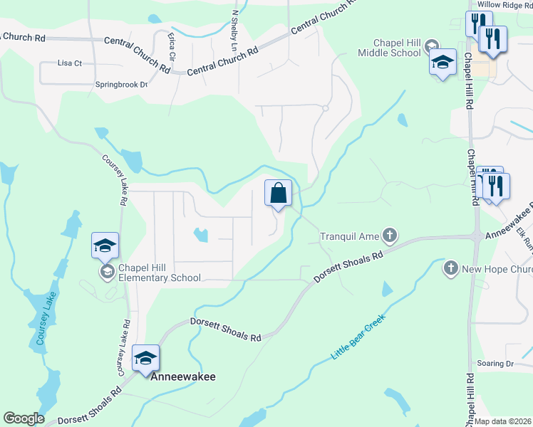 map of restaurants, bars, coffee shops, grocery stores, and more near 4645 Mill Water Crossing in Douglasville
