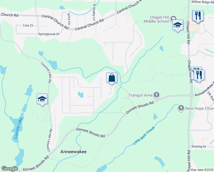 map of restaurants, bars, coffee shops, grocery stores, and more near 4654 Mill Water Crossing in Douglasville