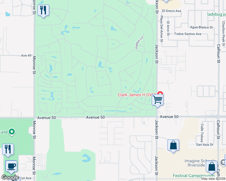 map of restaurants, bars, coffee shops, grocery stores, and more near 49574 Sherman Dr in Indio