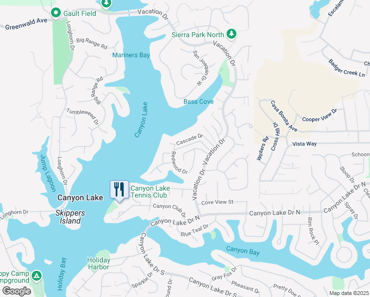 map of restaurants, bars, coffee shops, grocery stores, and more near 22652 Castle Crag Drive in Canyon Lake