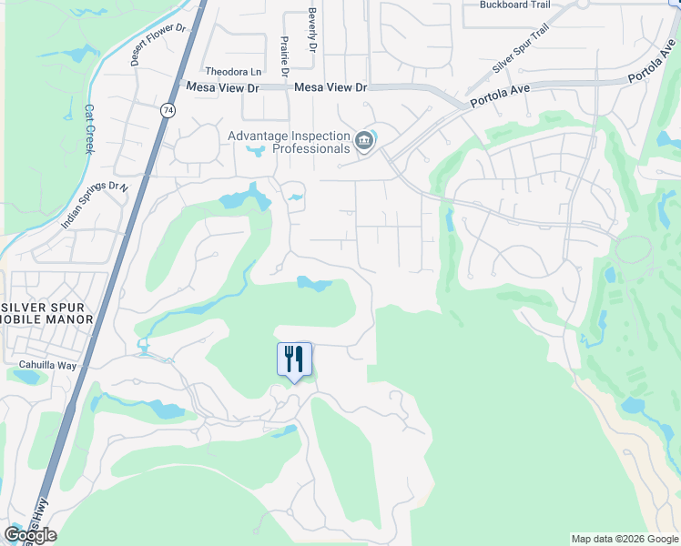 map of restaurants, bars, coffee shops, grocery stores, and more near 878 Andreas Canyon Drive in Palm Desert