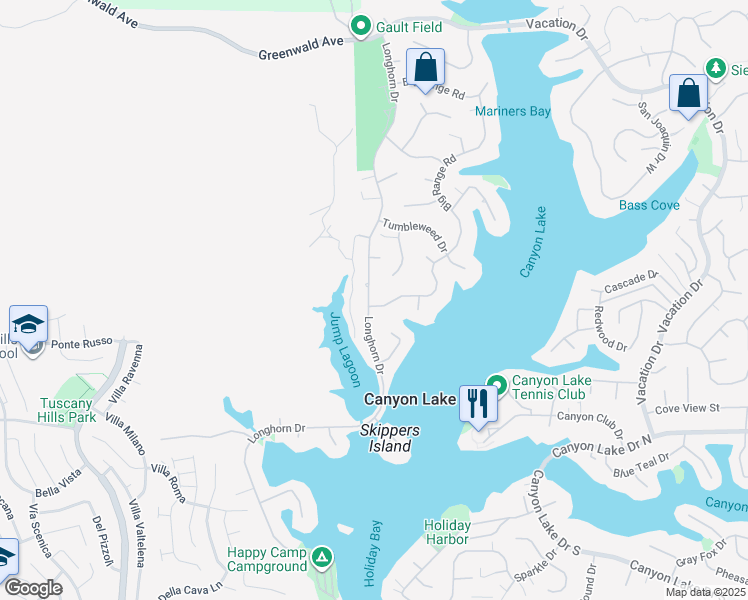 map of restaurants, bars, coffee shops, grocery stores, and more near 30099 Big Range Road in Canyon Lake