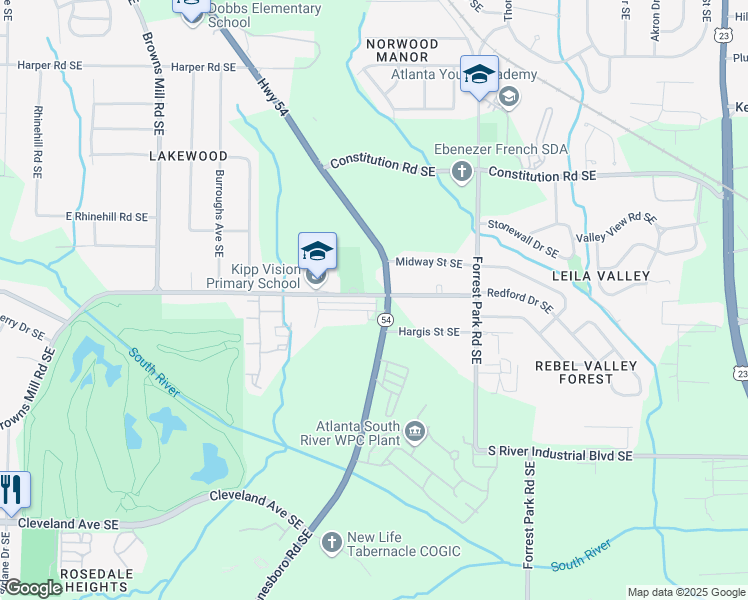 map of restaurants, bars, coffee shops, grocery stores, and more near 725 McWilliams Road in Atlanta