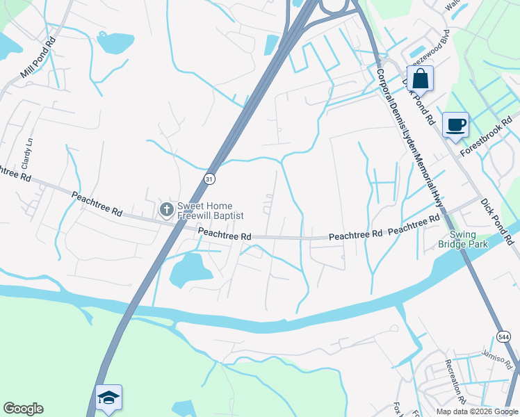map of restaurants, bars, coffee shops, grocery stores, and more near 6125 R C Sarvis Lane in Myrtle Beach