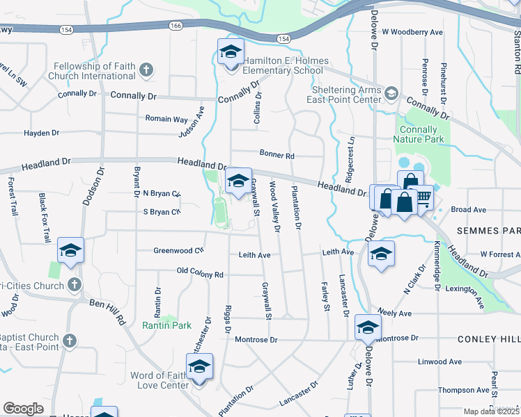 map of restaurants, bars, coffee shops, grocery stores, and more near 2448 Graywall Street in East Point