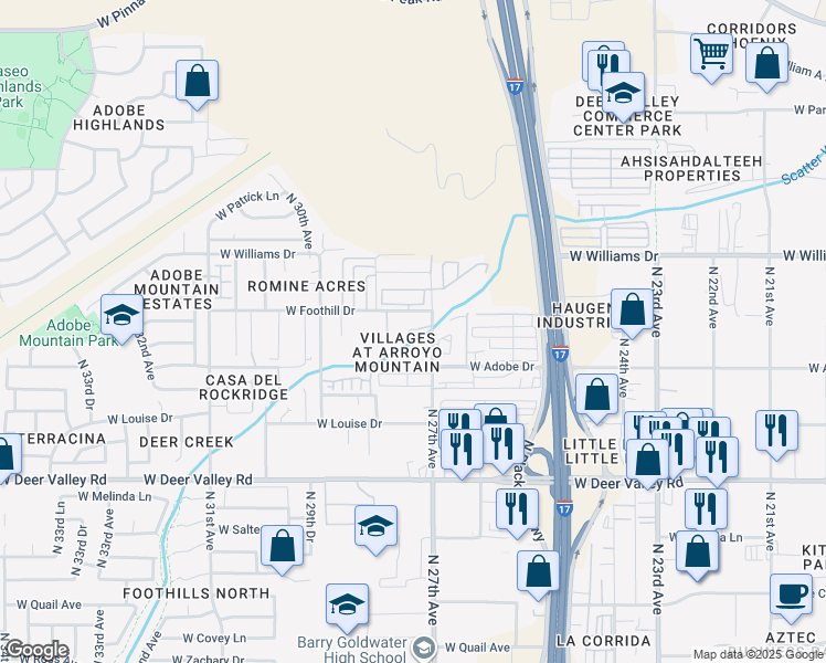 map of restaurants, bars, coffee shops, grocery stores, and more near 22222 North 27th Avenue in Phoenix