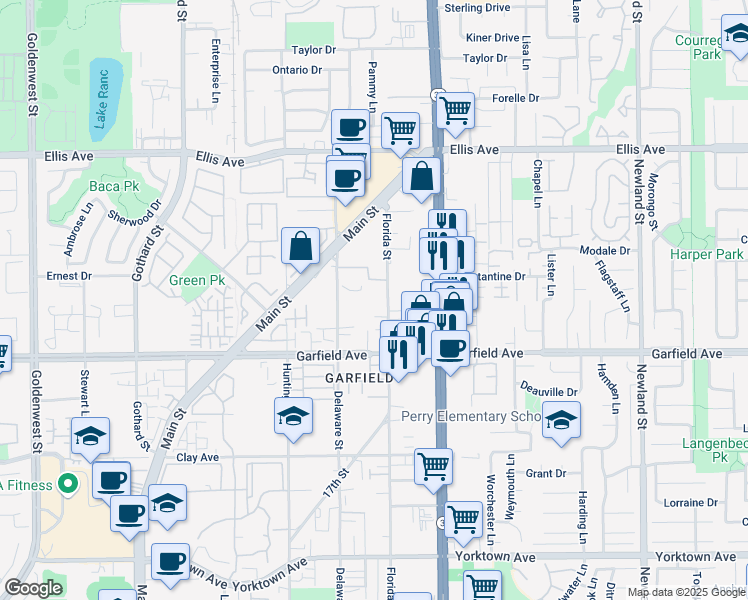 map of restaurants, bars, coffee shops, grocery stores, and more near 7831 Shaffer Circle in Huntington Beach