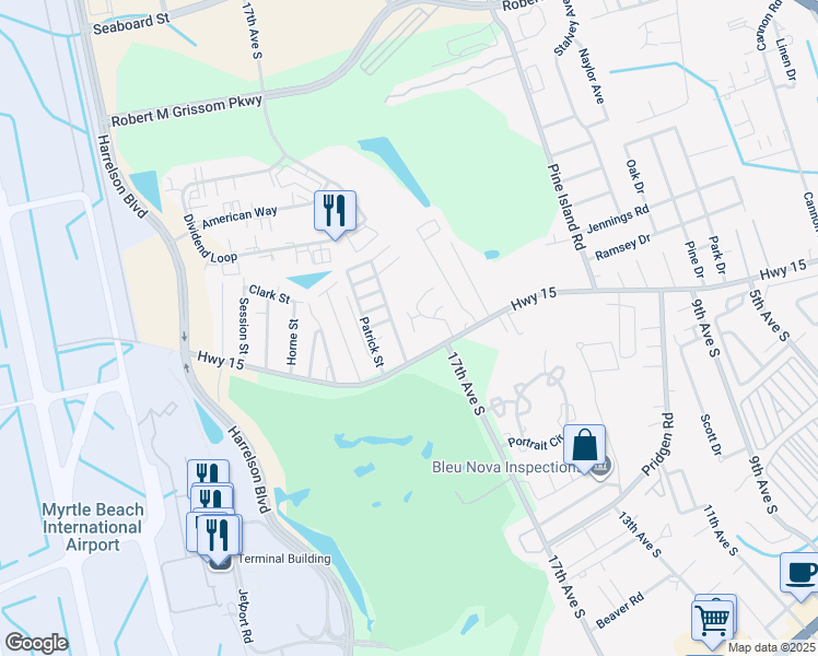 map of restaurants, bars, coffee shops, grocery stores, and more near 1201 Pinegrove Drive in Myrtle Beach