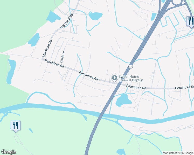 map of restaurants, bars, coffee shops, grocery stores, and more near 5464 Peachtree Road in Myrtle Beach