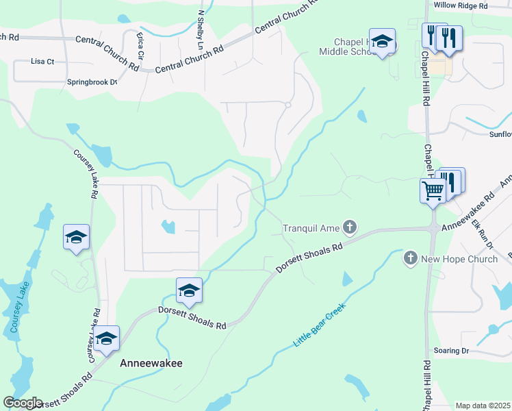 map of restaurants, bars, coffee shops, grocery stores, and more near 4321 Hampton Mill Parkway in Douglasville