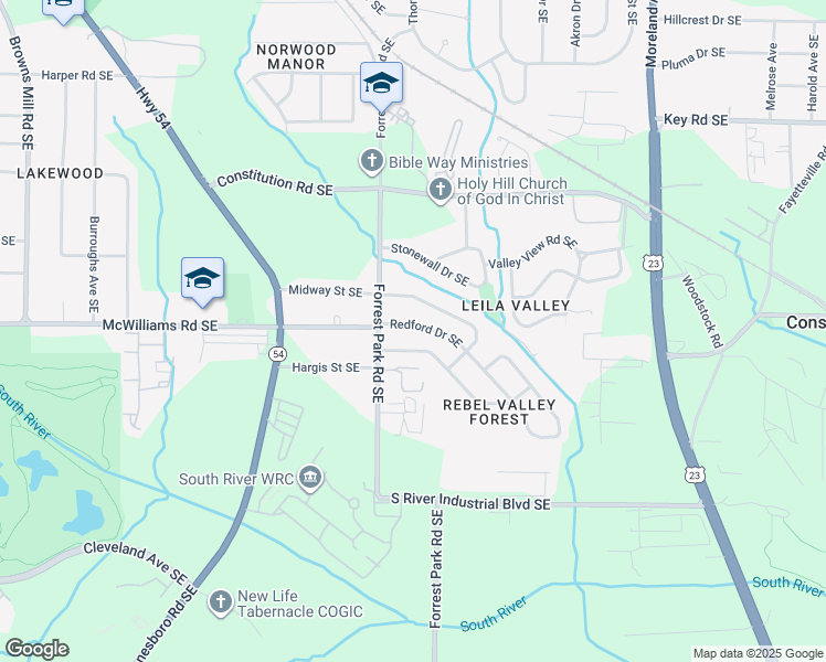 map of restaurants, bars, coffee shops, grocery stores, and more near 945 Redford Drive Southeast in Atlanta