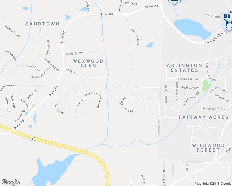 map of restaurants, bars, coffee shops, grocery stores, and more near 5101 Barrington Trace Drive Southwest in Atlanta