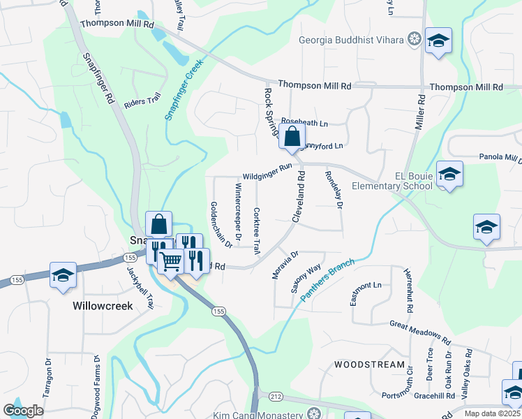 map of restaurants, bars, coffee shops, grocery stores, and more near 3240 Corktree Trail in Stonecrest