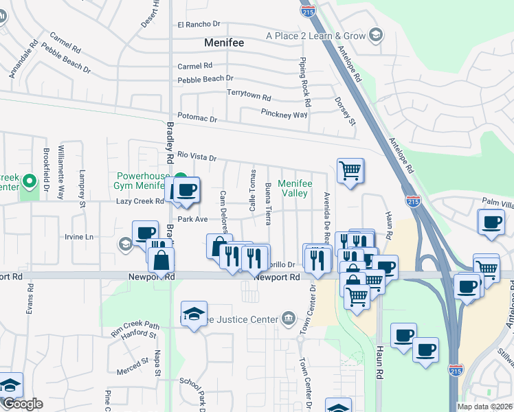 map of restaurants, bars, coffee shops, grocery stores, and more near 29748 Calle Tomas in Menifee