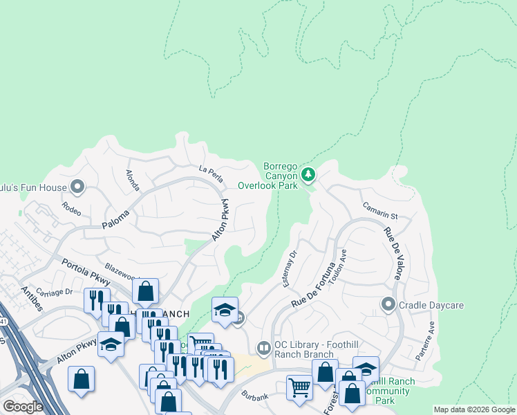 map of restaurants, bars, coffee shops, grocery stores, and more near 22 Saucito in Lake Forest