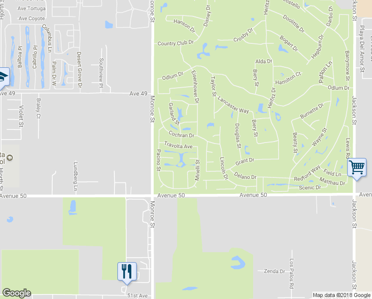 map of restaurants, bars, coffee shops, grocery stores, and more near 82237 Travolta Avenue in Indio