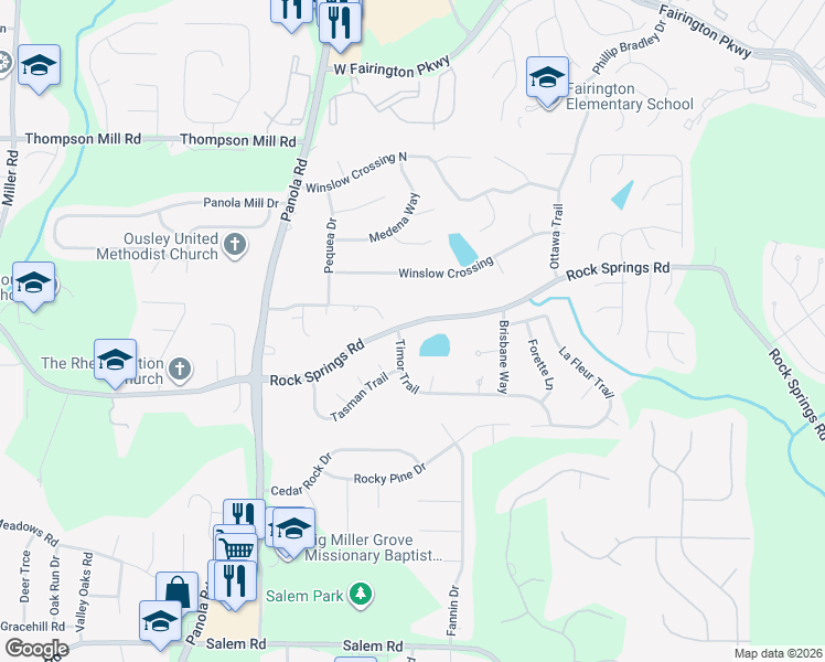 map of restaurants, bars, coffee shops, grocery stores, and more near 5525 Rock Springs Road in Stonecrest