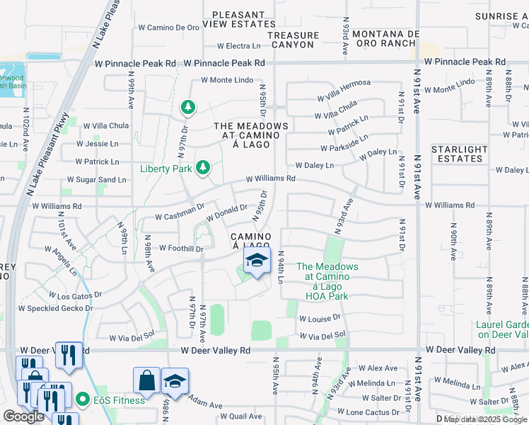 map of restaurants, bars, coffee shops, grocery stores, and more near 22489 North 95th Drive in Peoria