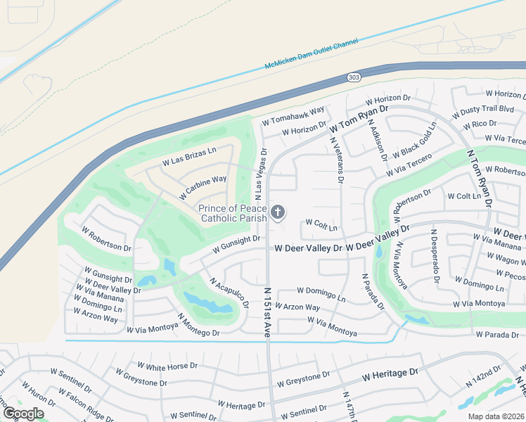 map of restaurants, bars, coffee shops, grocery stores, and more near 22501 North Las Vegas Drive in Sun City West